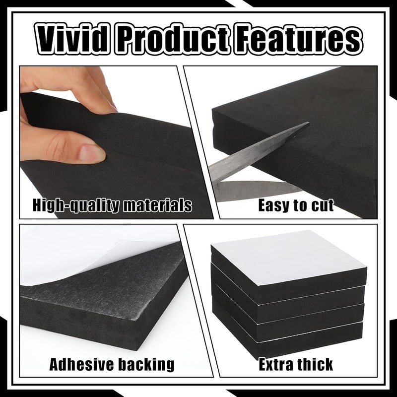 Joyfolk 4 Pcs 1" Thick Foam Padding Sheet with Adhesive Backing 4 Inch x 4 Inch Self Stick Neoprene Insulation Foam Sheet Black for Furniture Cars Speakers - Image 3